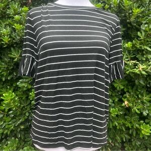 Green Envelope Size Large Black and White Striped Women's Top